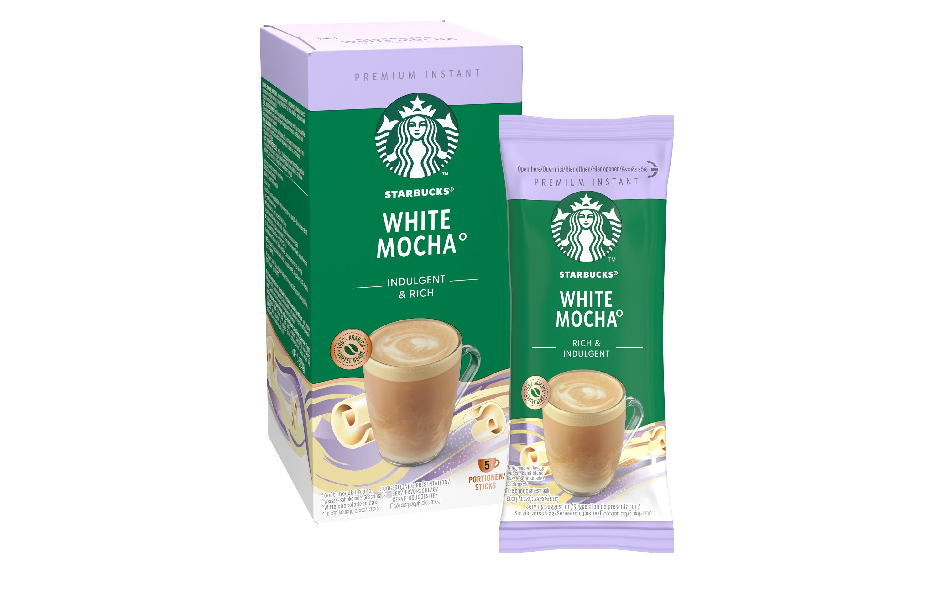 Instant Kaffee White Mocha 5 StückGetränkepulver mit löslichem Kaffee. Weisse-Schokolade-Geschmack.