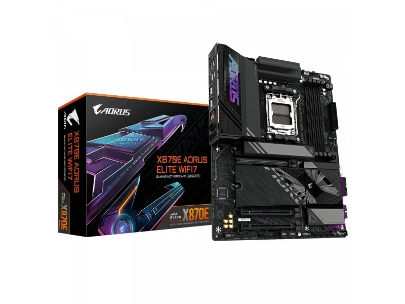 AORUS X870E ELITE WIFI7 - Bundkort - ATX - Socket AM5 - AMD X870E Chipset - USB-C 3.2 Gen 2x2, USB4, USB 3.2 Gen 1, USB 3.2 Gen 2 - 2.5 Gigabit LAN, Bluetooth, Wi-Fi 7 - onboard grafik (CPU påkrævet) - HD Audio (8-kanaler)