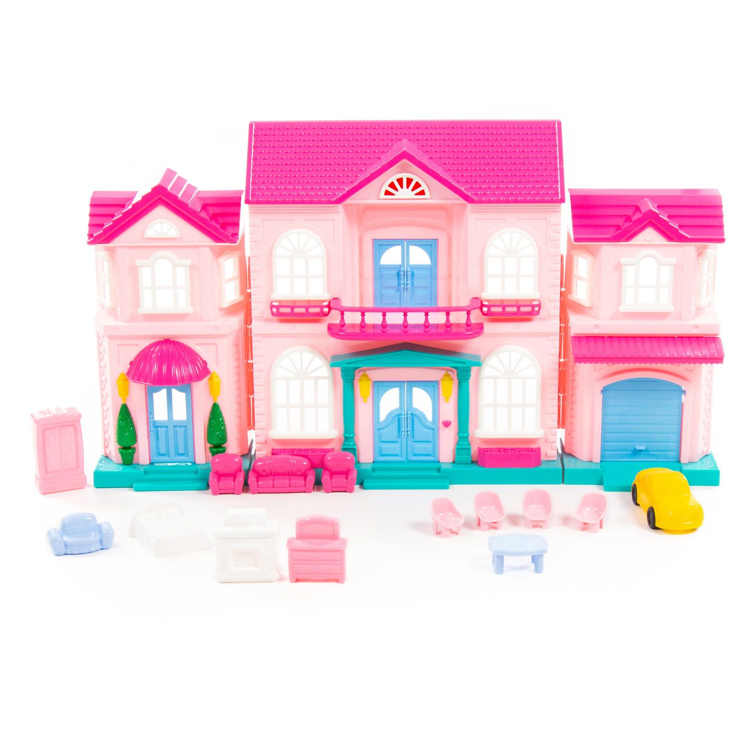 Polesie Puppenhaus Sophie 78018 klappbar Möbelset, 2 Etagen, verschiedene Räume rosa