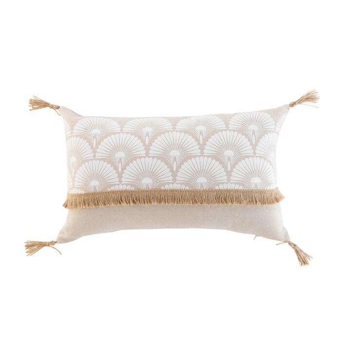 COUSSIN POMPONS 30X50CM JUTE BAHINA BLANC