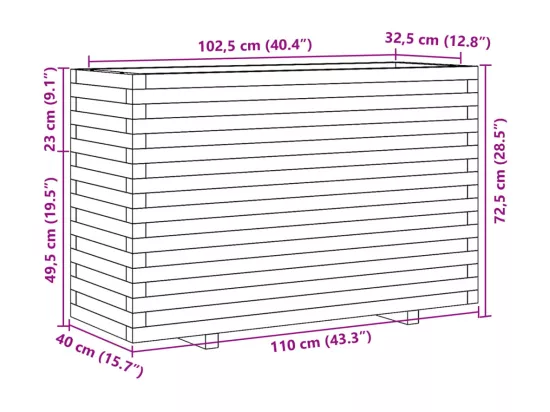Jardinière bac lit surélevé bois marron 110 x 40 x 72.5 cm 02_0038437