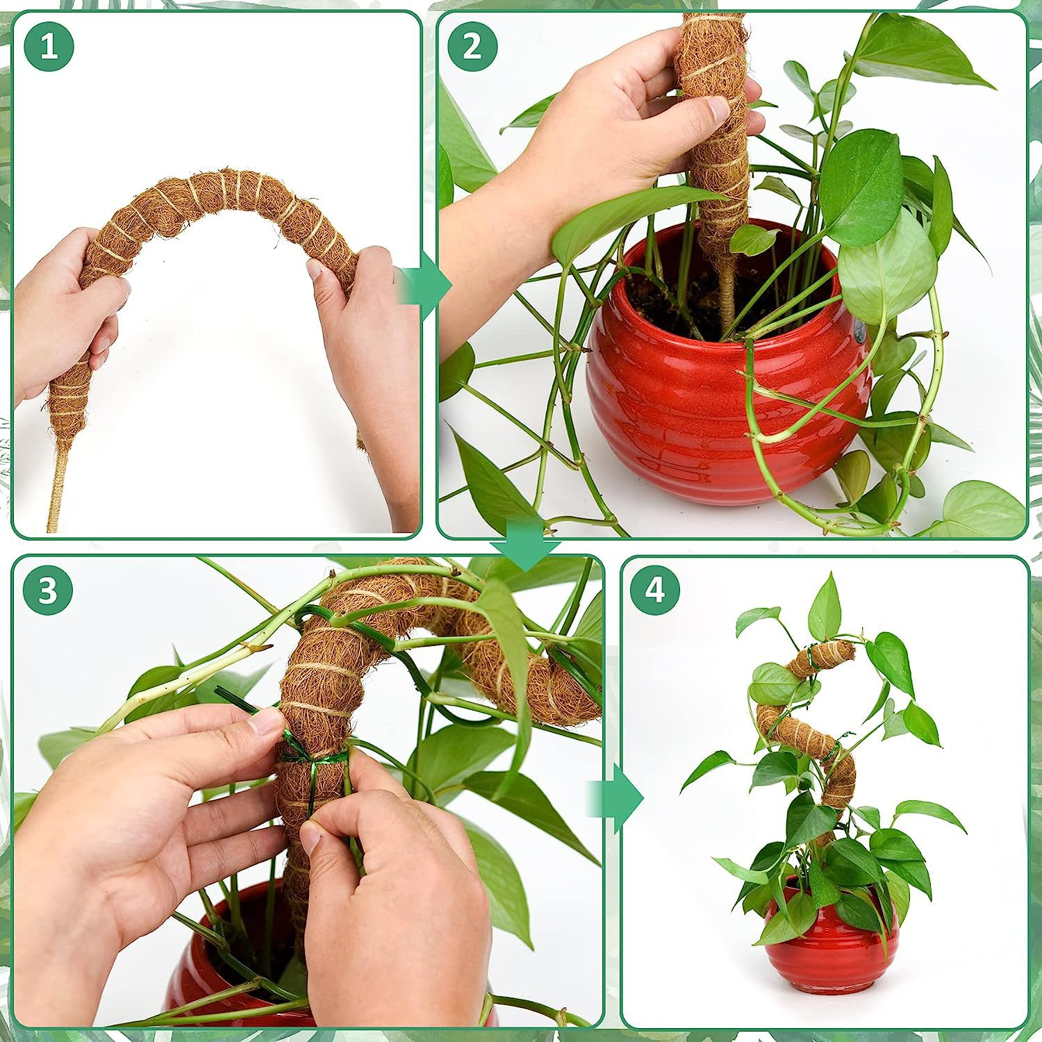 (4er Set) 60cm Kokosnuss Pflanzen Stab Blumen Rankhilfe Moosstab Garten Pflanzenstütze Rankstab - Braun