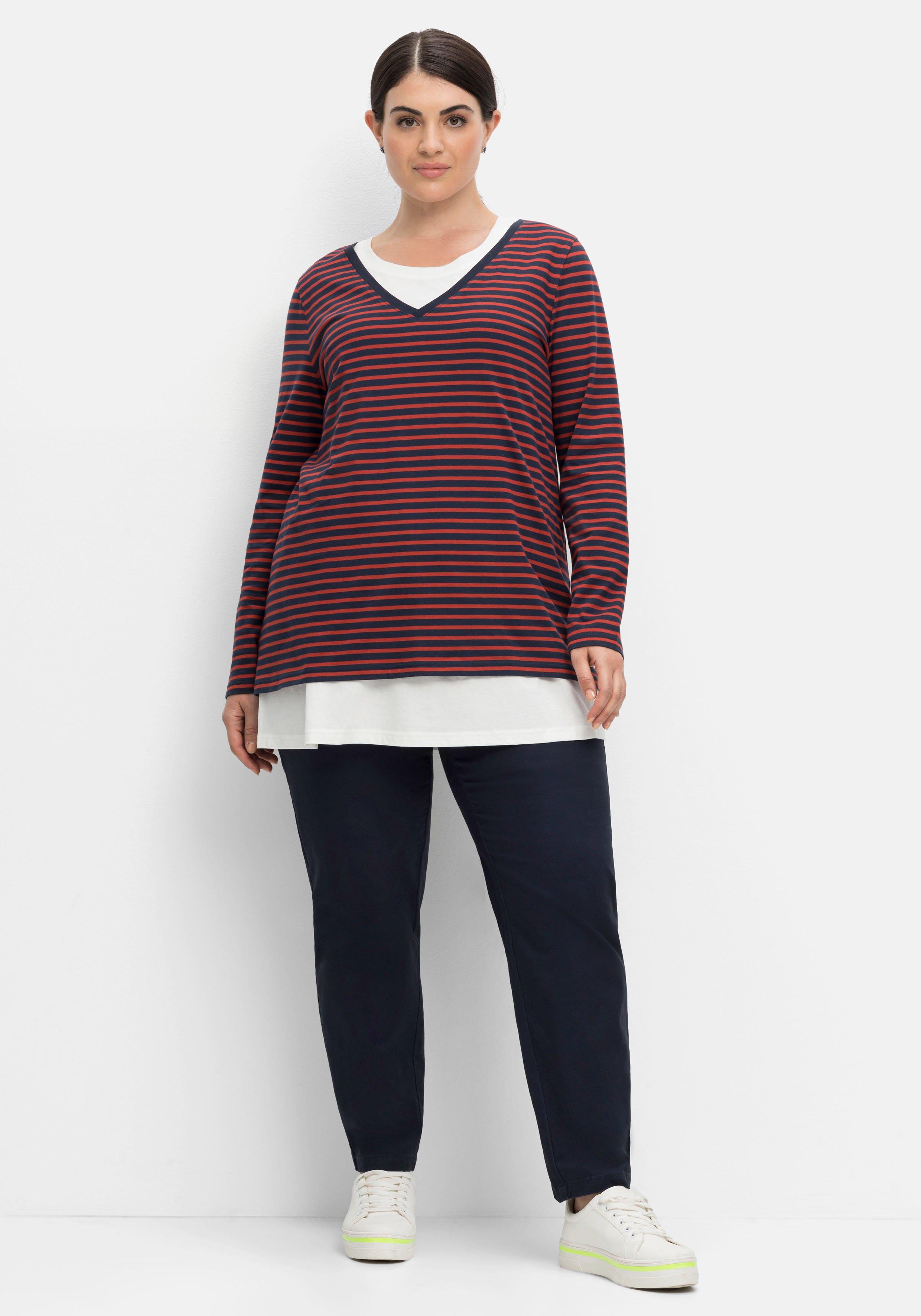 Set aus gestreiftem Langarmshirt und unifarbenem Top