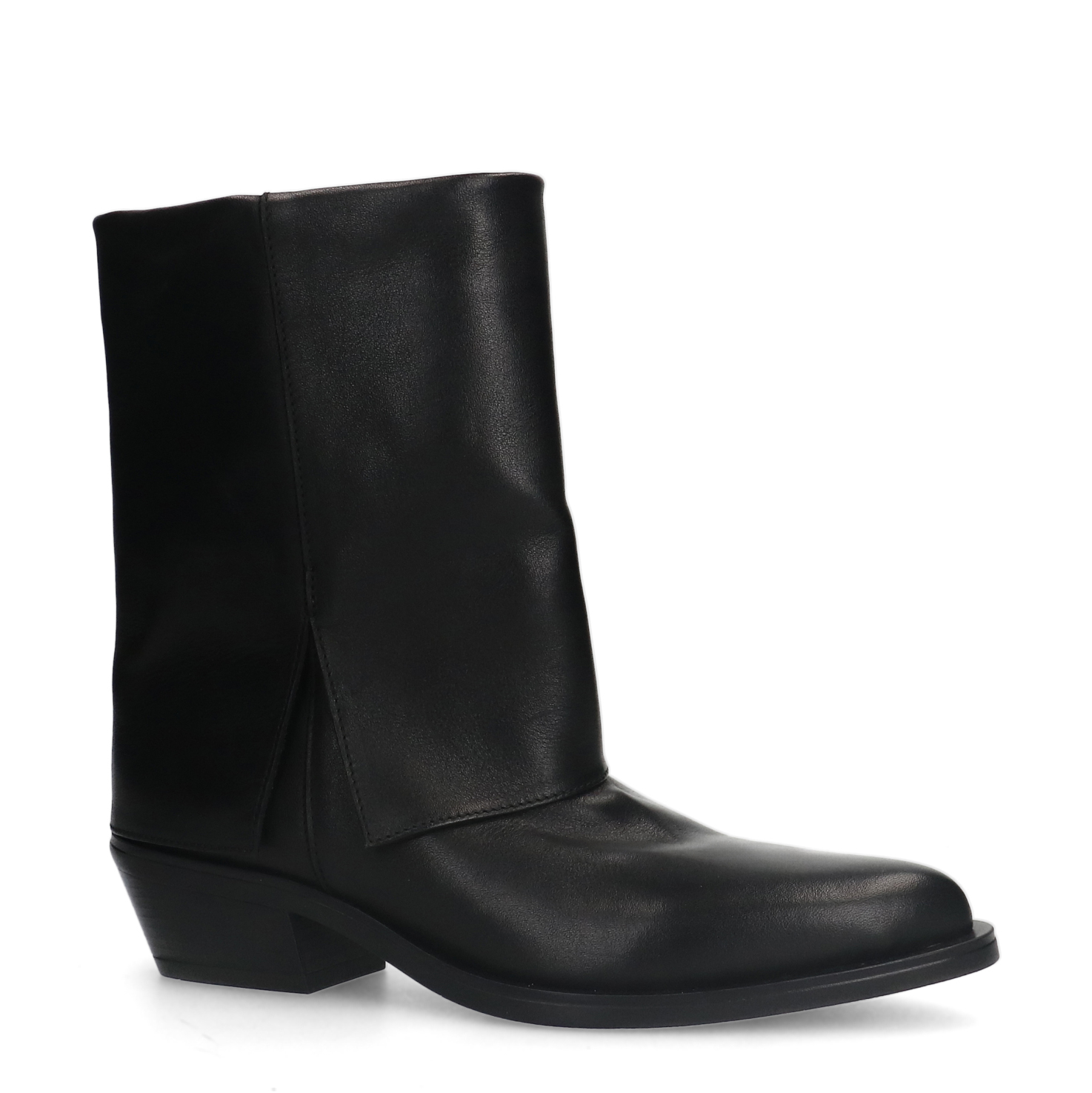 Zwarte leren cowboy laarzen met flap