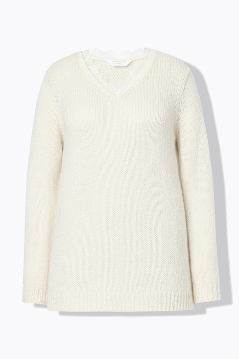 Pullover, Classic Fit, Grobstrick, Ausschnitt mit Spitze