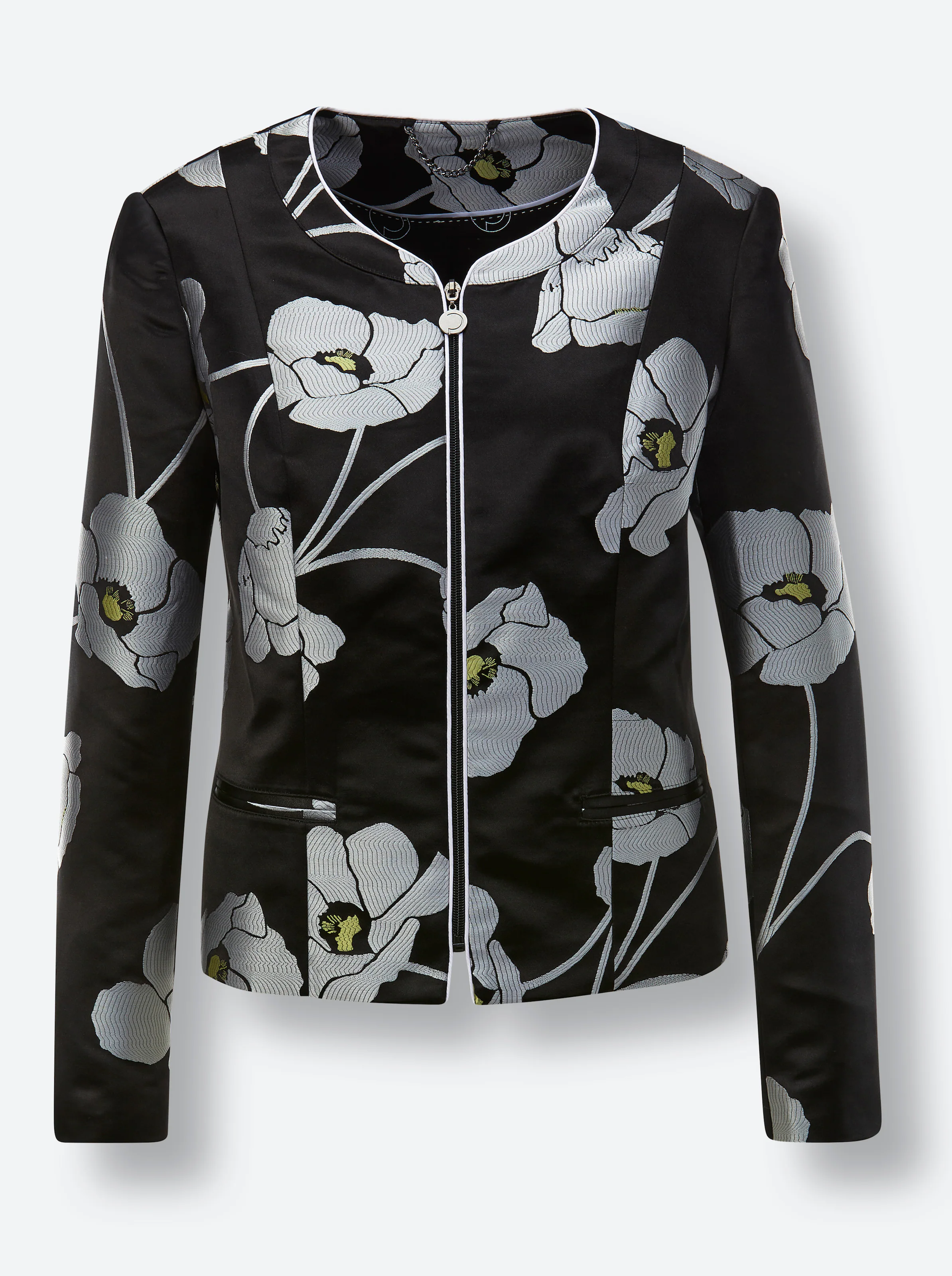 CREATION L PREMIUM Polyester-Seiden-Blazer in schwarz-grau-gemustert