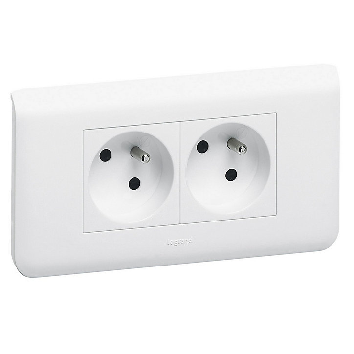 Prise 2 x 2 pôles + terre Legrand Mosaïc blanc