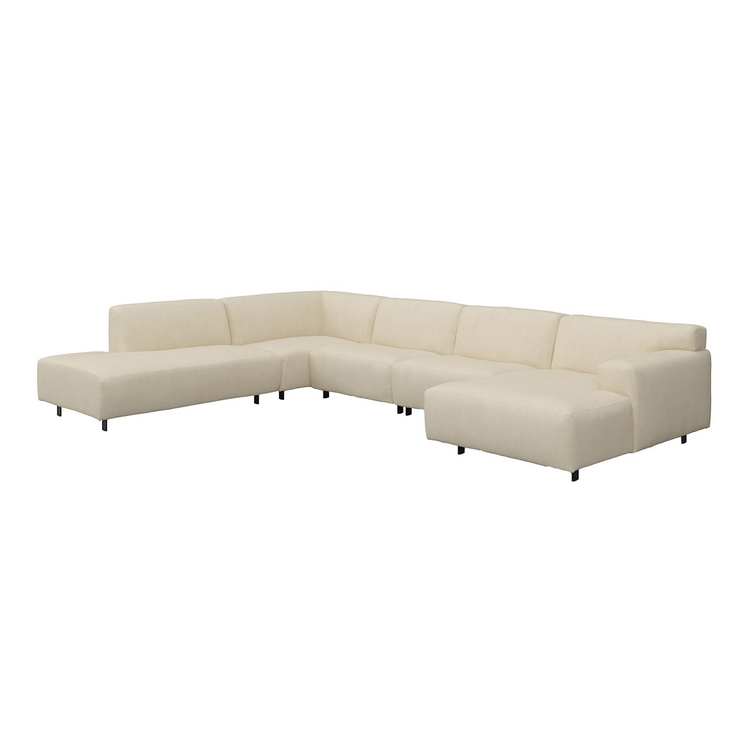 Vesta U-sofa Sjeselong høyre, 3-seter og åpen ende venstre. Big hjørnemodul, Tekstil Velvety Ivory, sort metallben 10 cm, Comfort CM