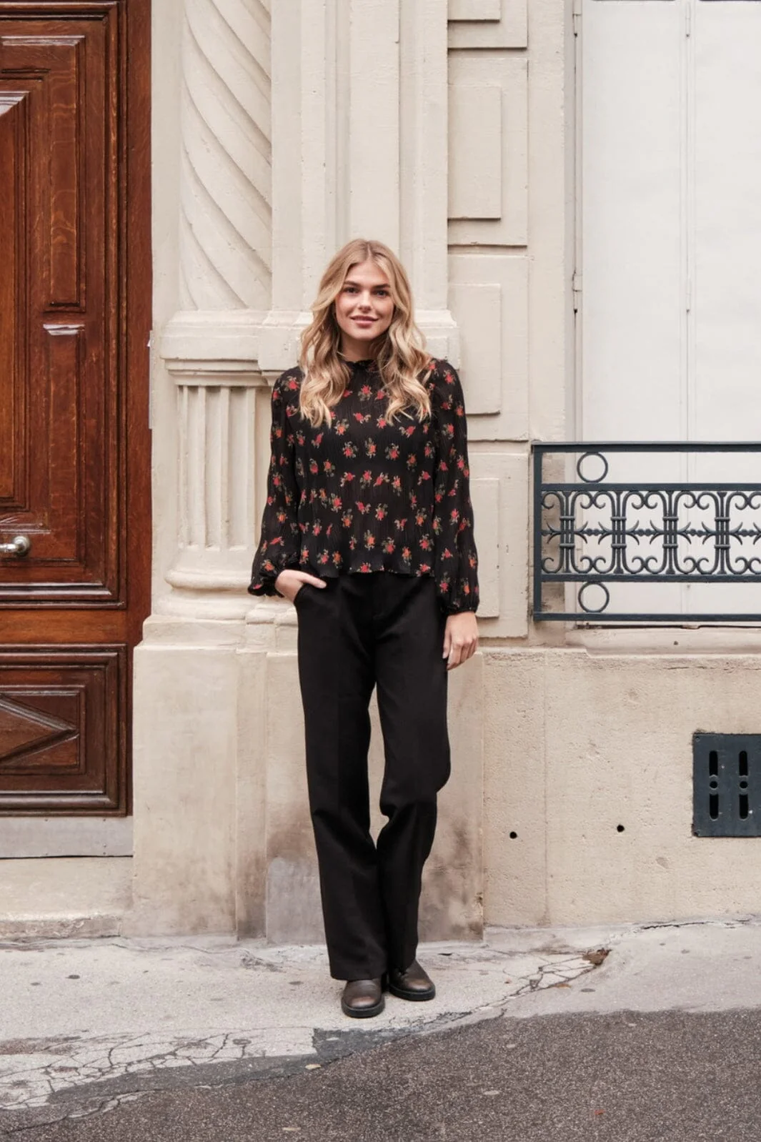 Neo Noir Lovise Plissé Flower Blouse