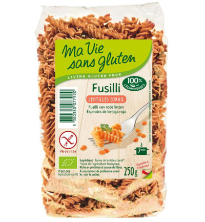 Ma Vie Sans Gluten Fusilli Van Rode Linzen Glutenvrij Bio (250 gr)
