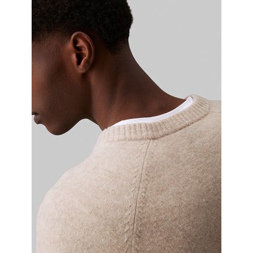 Calvin Klein Luxury Wool Sweater, Stony Beige Heather, M