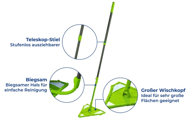 Maximex Bodenwischer-Set »Modell Triangel« flacher Wischmopp, Mikrofaser, zur Reinigung von Ecken & Nischen