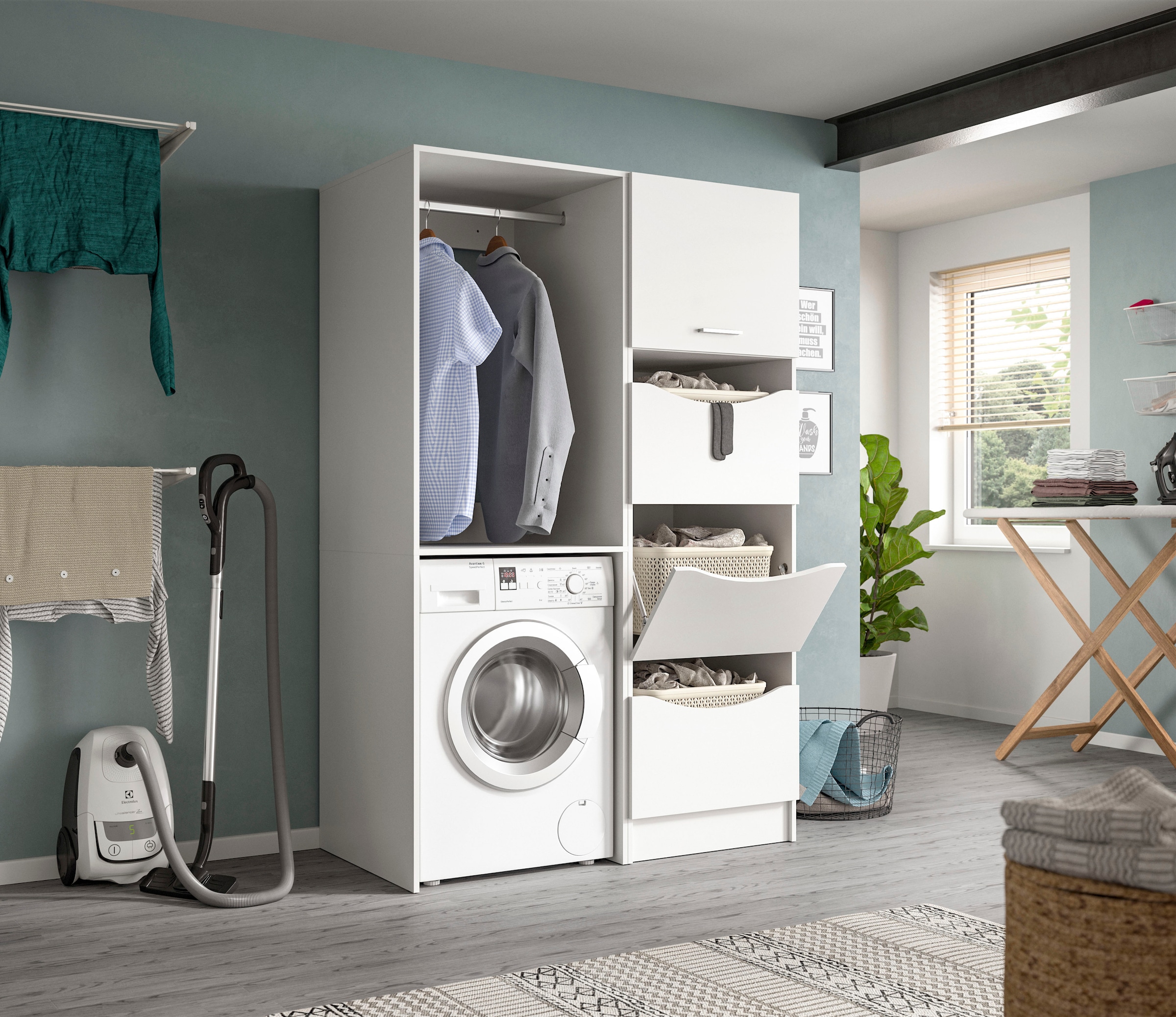 welltime Badmöbel-Set »FALAS, TOPSELLER!, 2-teilig, Hauswirtschaftsraum Set, Breite 126 cm« Set, bestehend aus: 1x Waschmaschinenumbauschrank & 1x Wäscheschrank, 2 Stk. tlg.