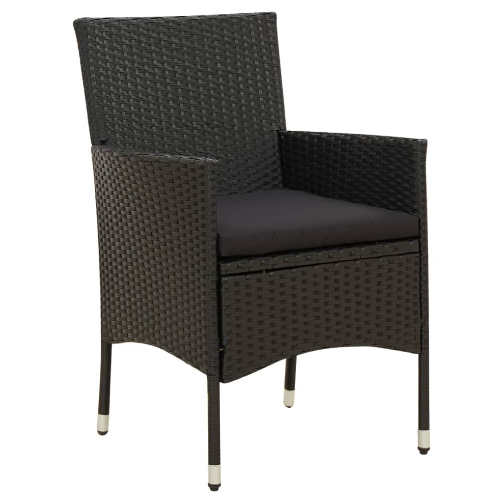 Mobilier à dîner de jardin 5 pièces et coussins résine tressée noir