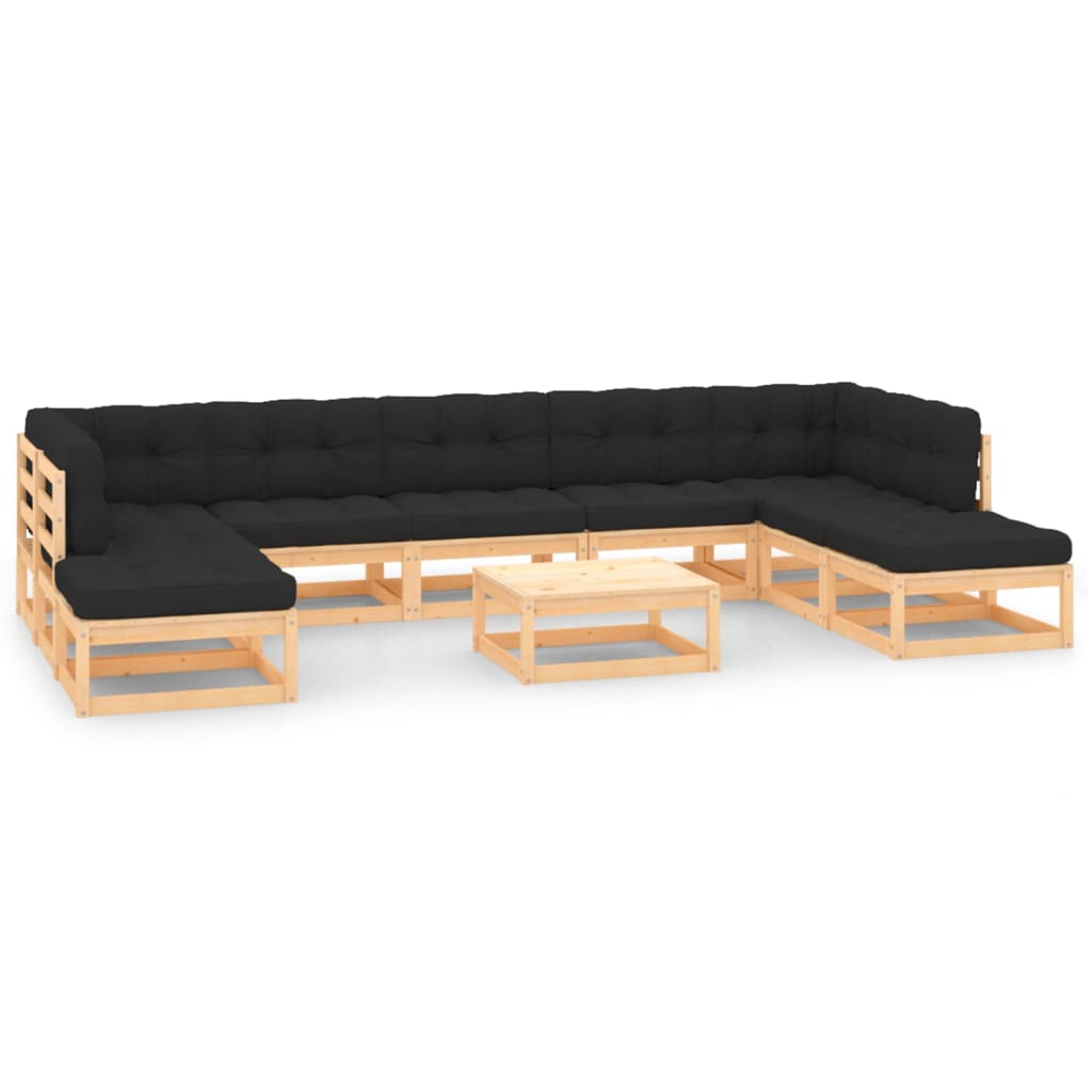 Salon de jardin meuble d'extérieur ensemble de mobilier 10 pièces avec coussins anthracite pin massif