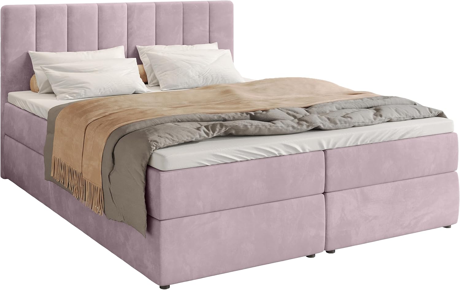 BROMARKT Boxspringbett mit Bonell Matratze Härtegrad H3 140x200cm Polsterbett mit Bettkasten Doppelbett mit Topper gepolsterte Kopfstütze Bett für Schlafzimmer Denver Puderrosa