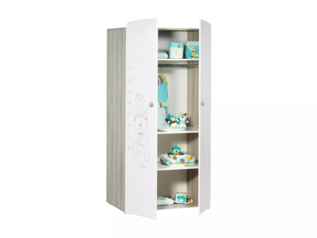 Chambre trio lit et Commode et Armoire en bois blanc