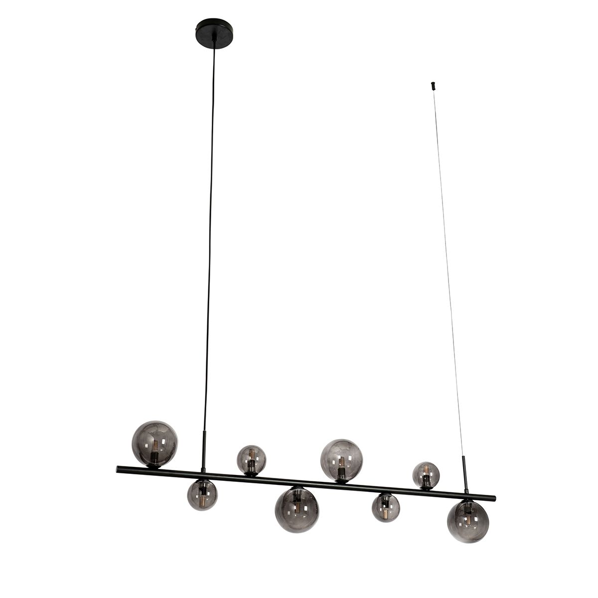 Hanglamp zwart met smoke glas langwerpig 8-lichts - Monaco