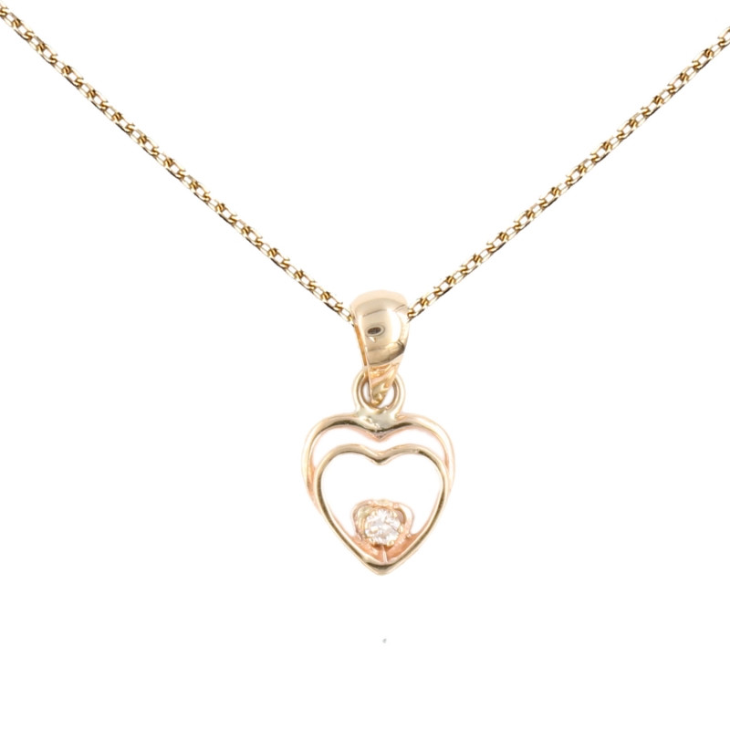 Collier - Pendentif Or et Diamant - Motif Coeurs - Chaîne Dorée Offerte