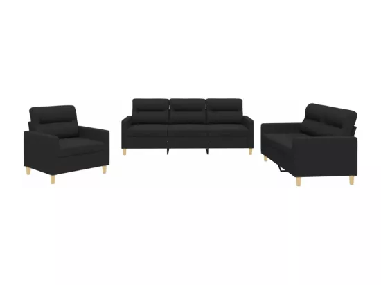 Ensemble de canapés 3 pcs avec coussins Noir Tissu