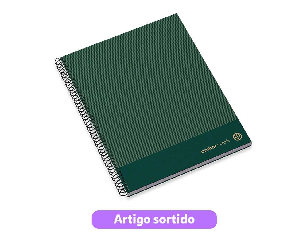 CADERNO ESPIRAL A4 AMBAR KRAFT CAPA DURA QUADRICULADO 100 FOLHAS 80G CORES SORTIDAS