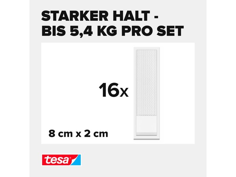tesa Montagestreifen Powerstrips CLICK Medium 16 Paar, 5.4 Klett-Klebepads zum An- und Abklicken von Bilderrahmen und Wanddekorationen ohne Bohren