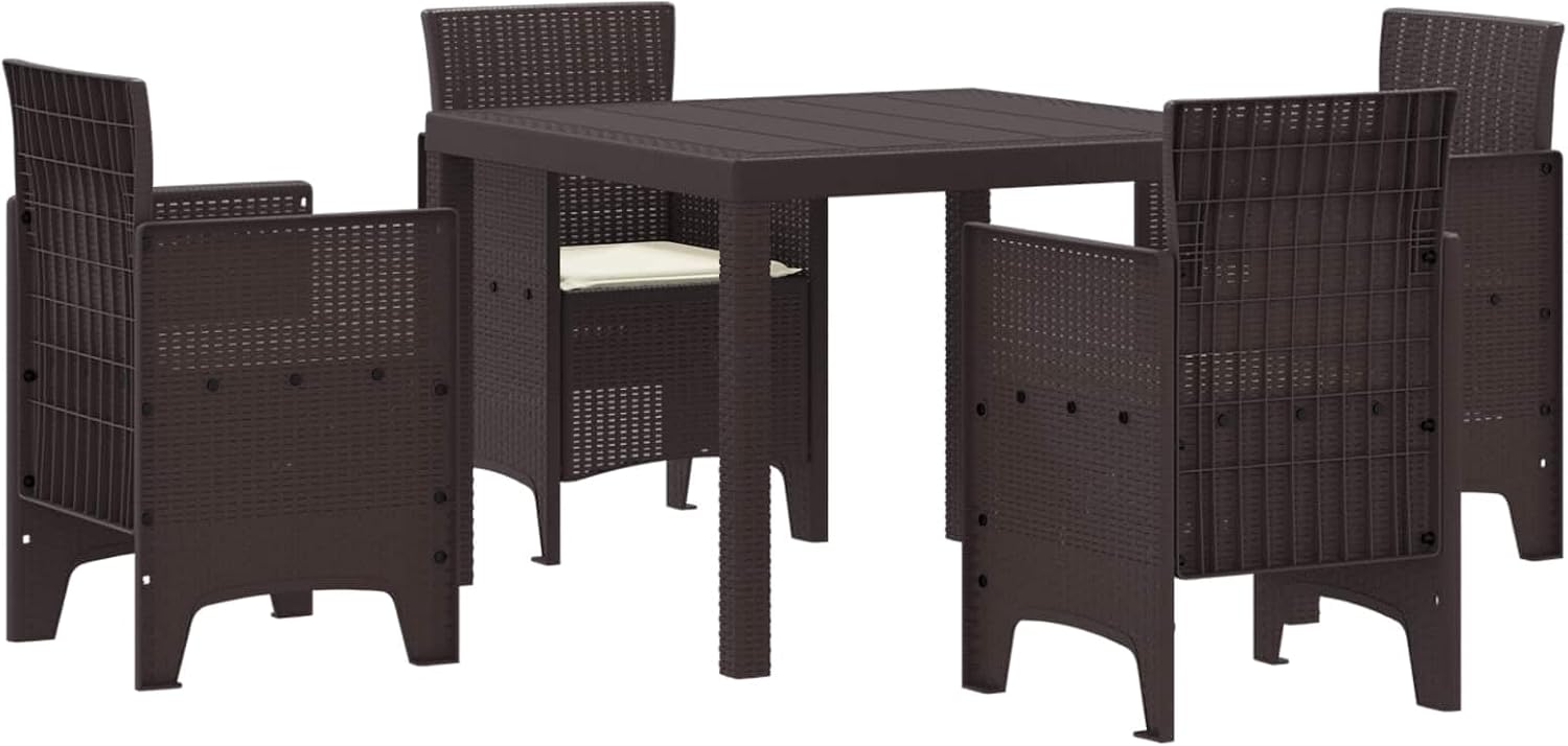 Garten Essgruppe 5-teilig, Braun Polyrattan Esszimmer Set für Terrasse und Outdoor Bereich, langlebige Möbel mit Kissen für 4 Personen