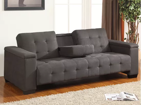 Canapé 3 places clic-clac en microfibre DEVONSHIRE avec tablette centrale rabattable - Gris