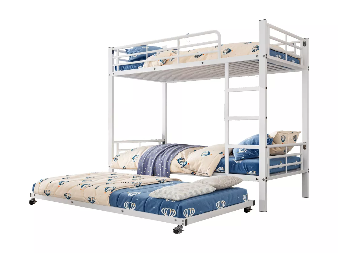 Lit superposé en fer forgé 90x200 cm - avec un lit gigogne 90x190cm - Blanc