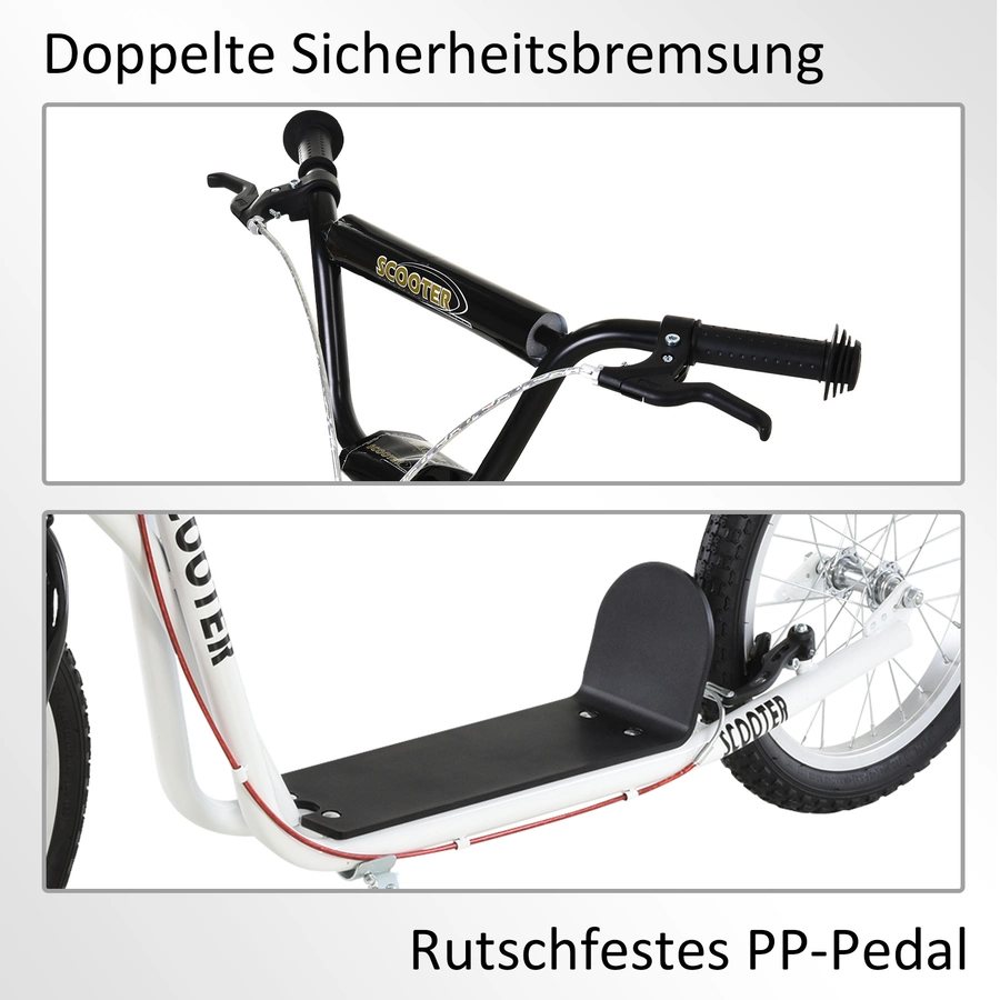 HOMCOM Kinderscooter mit Handbremse weiß