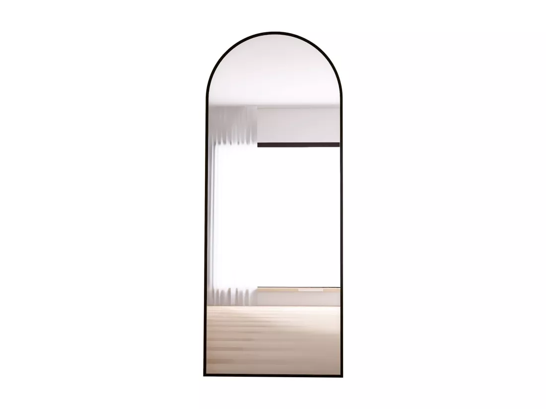 Miroir pleine longueur 165 x 60 cm, sur pied, suspendu ou appuyé, grand miroir de sol avec cadre en alliage d'aluminium noir pour salon ou chambre à coucher, Arc