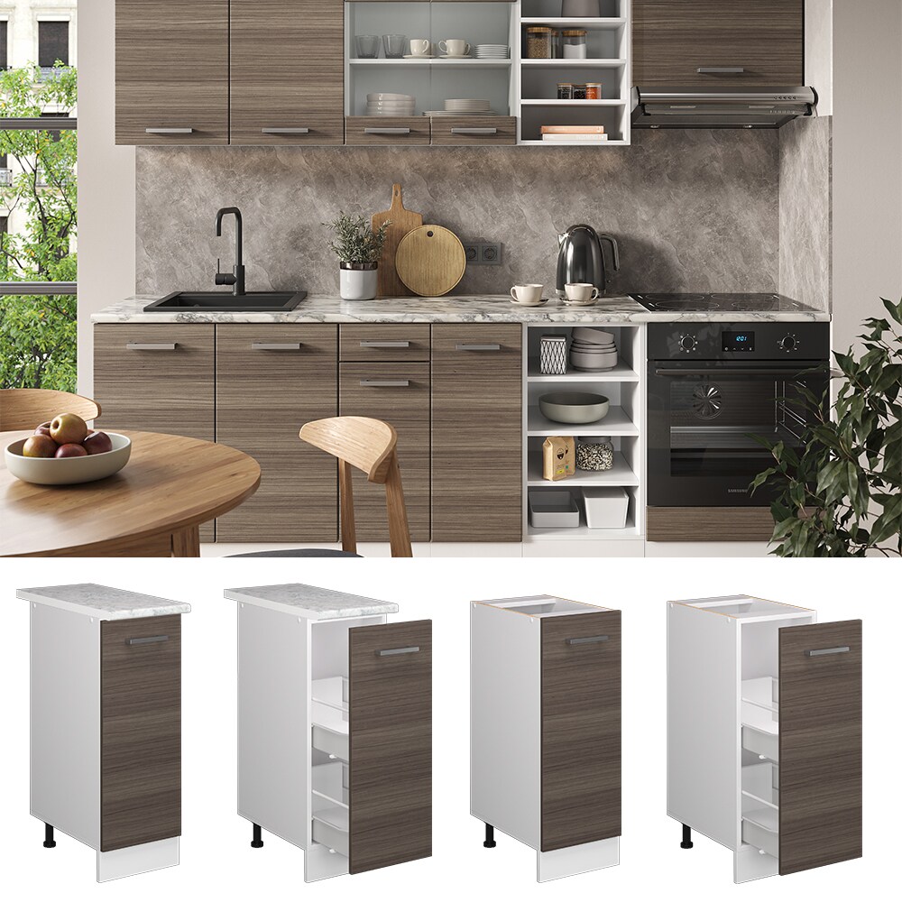 Vicco Apothekerunterschrank Küchenschrank Küchenzeile R-Line 30 cm Weiß Edelgrau Arbeitsplatte