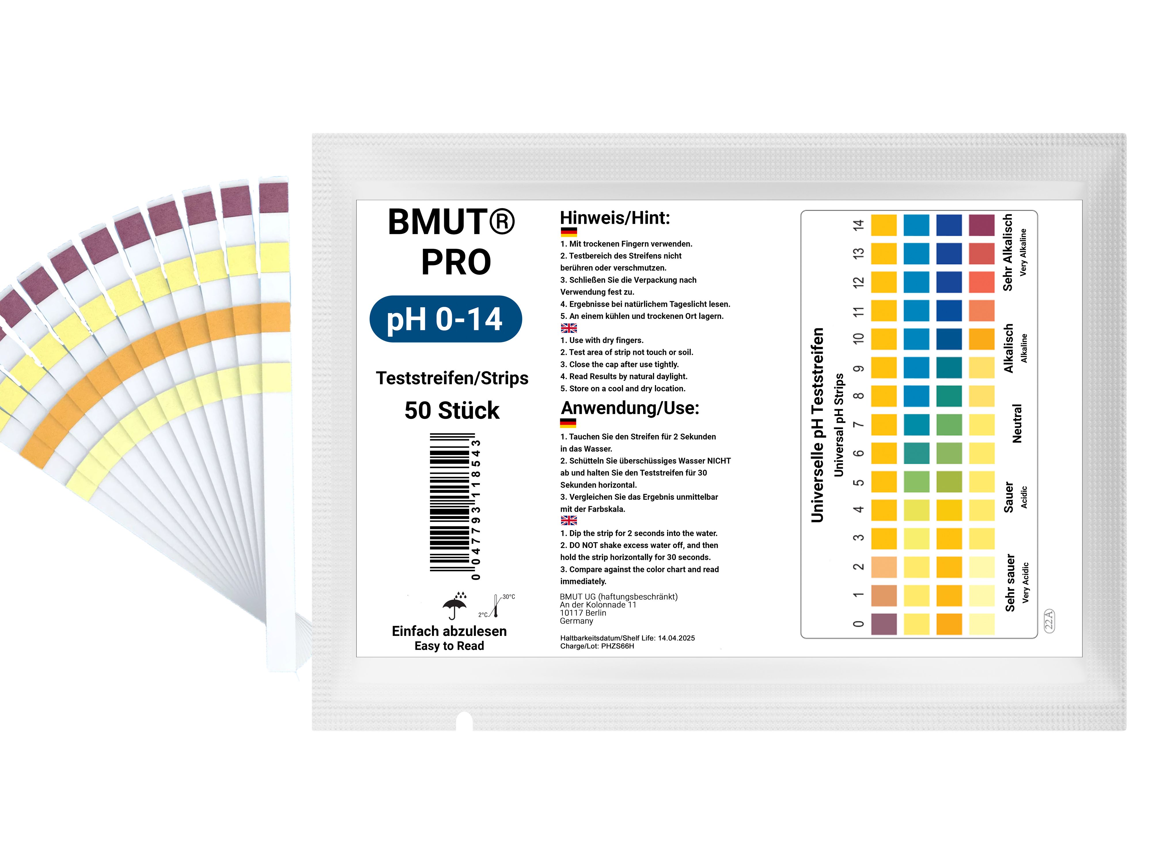 BMUT pH Wert 0-14 Teststreifen Universal Indikator großer Messbereich Wasser