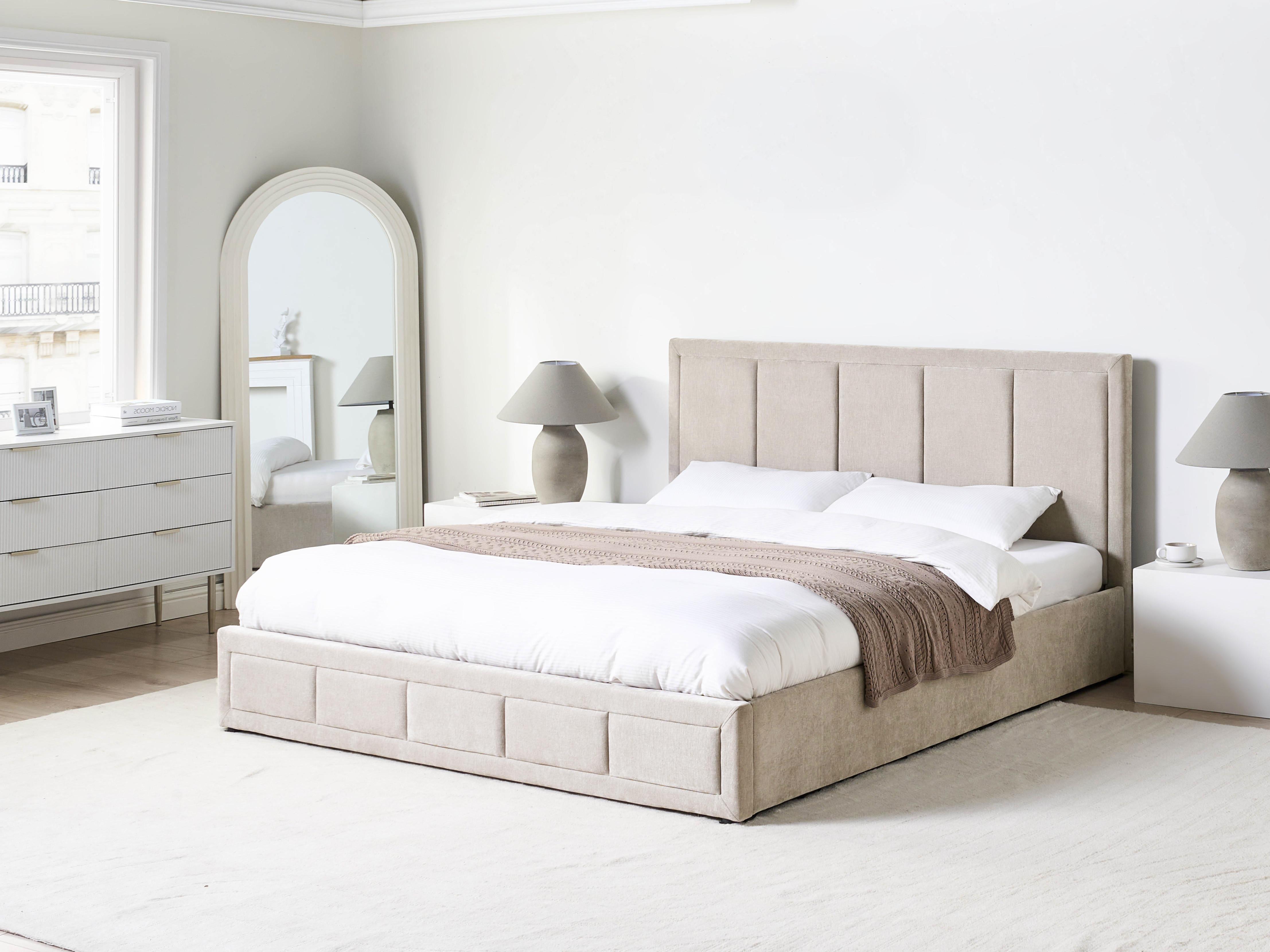 Bed met opbergruimte Chenille QUIBERON 180 x 200 cm Taupe