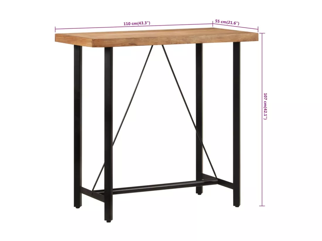 Table de bar 110x55x107 cm bois massif d'acacia et fer