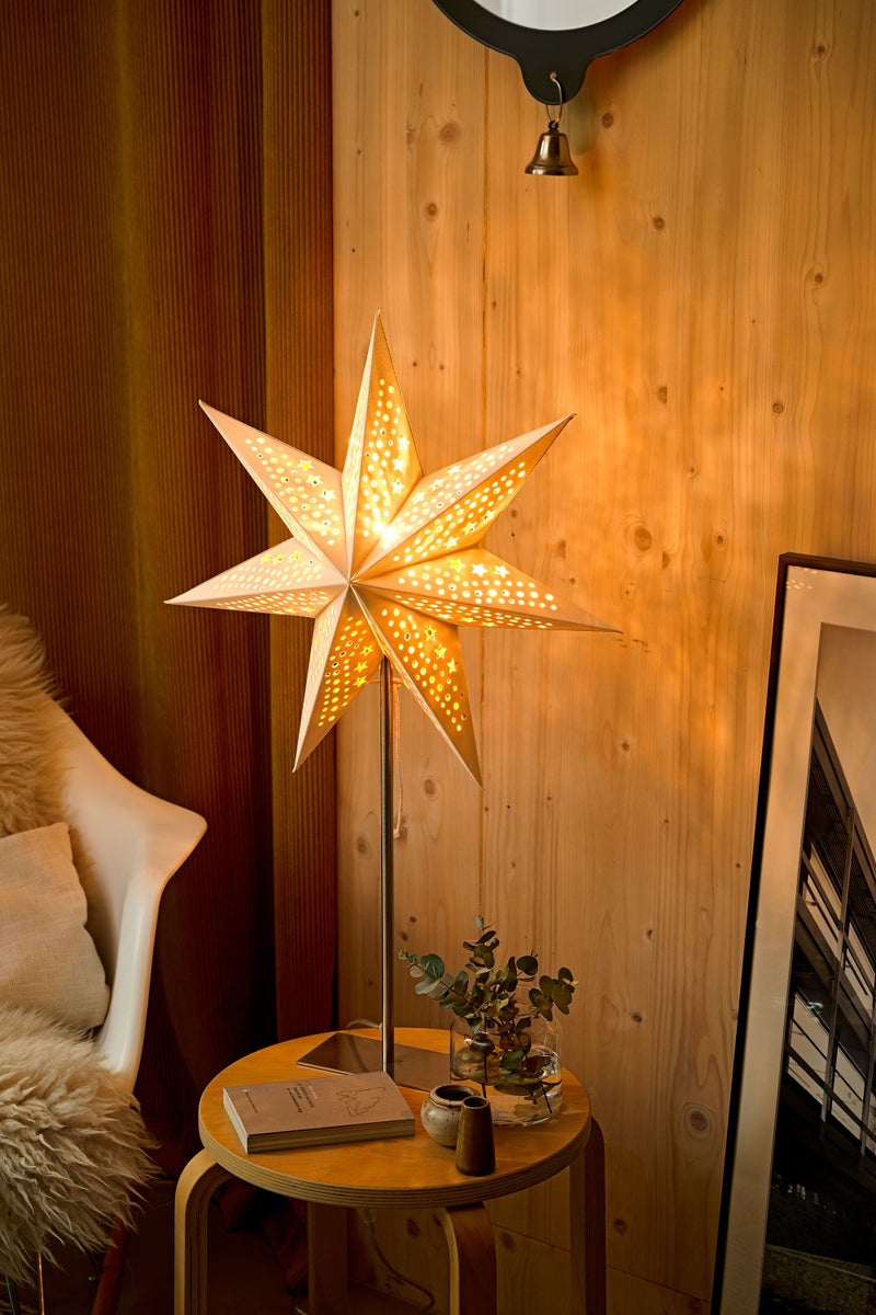 Sterntaler decoratieve ster | Papieren kerstster | Fluweel | Opvouwbare ster met standaard | 45 cm | Binnengebruik | Gloeilamp | Stekker