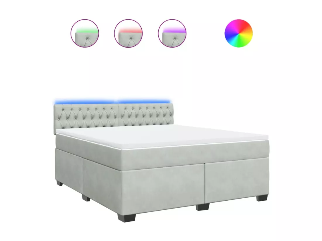 Sommier à lattes de lit et matelas Gris clair 180x200cm Velours