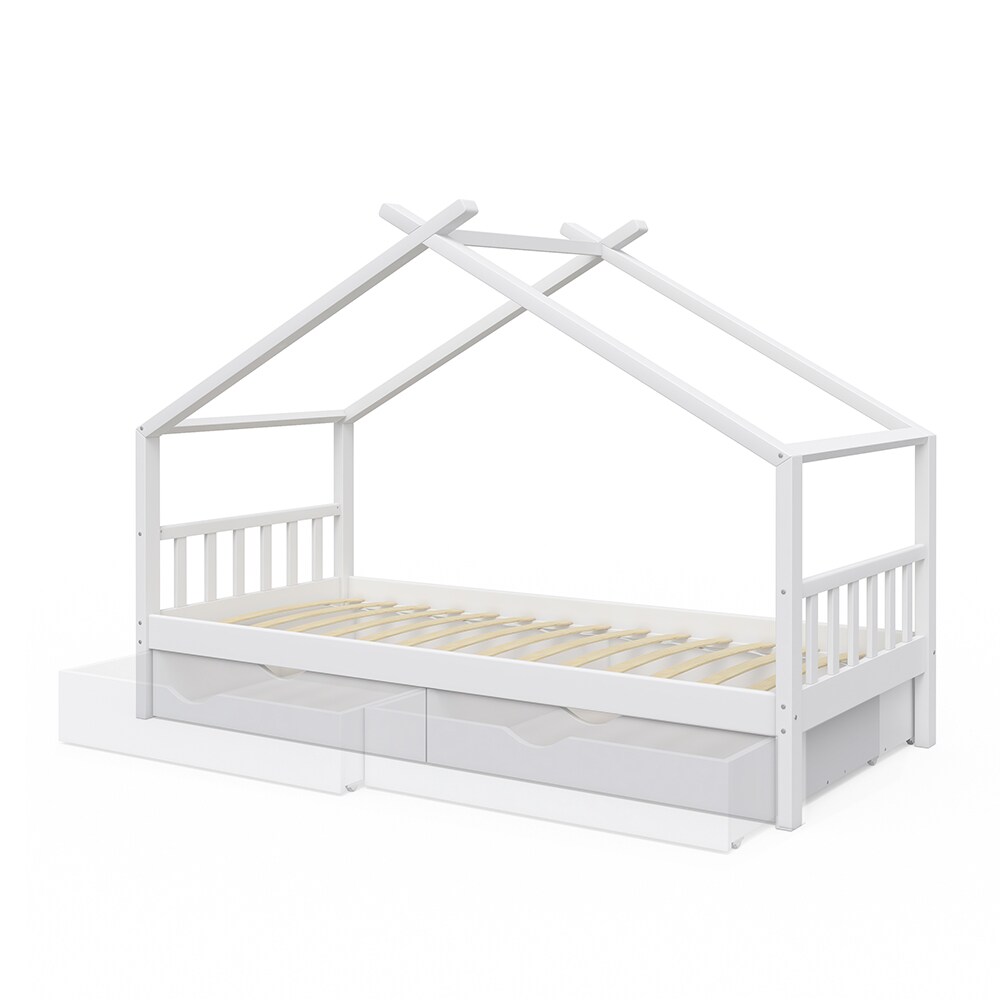 VitaliSpa Kinderbett Hausbett Kinderhaus Design Weiß Lattenrost 90x200 Schublade