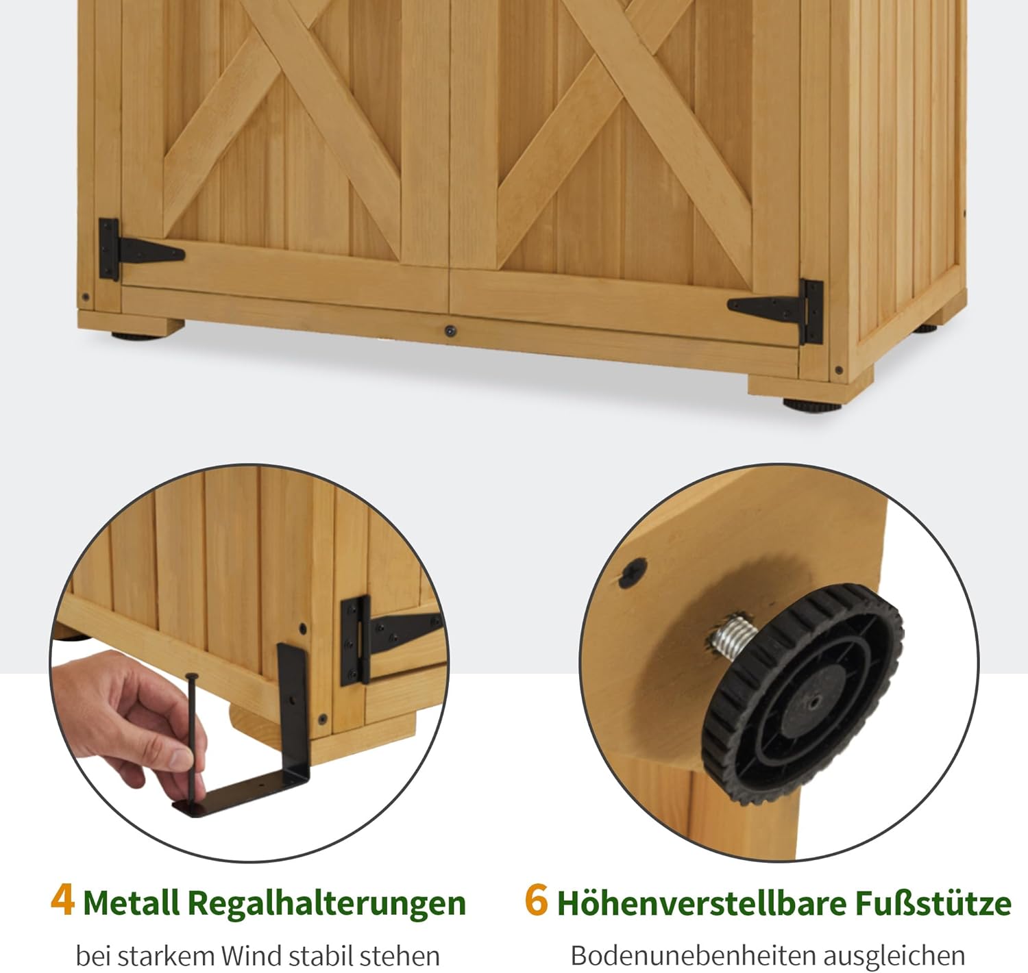 M MCombo Holz Gartenschrank, Outdoor Gerätehaus Geräteschuppen, Gartenhaus Klein Wetterfest, für Außenbereich Balkon Terrasse, 55×90×169cm, 0878 (Natur)
