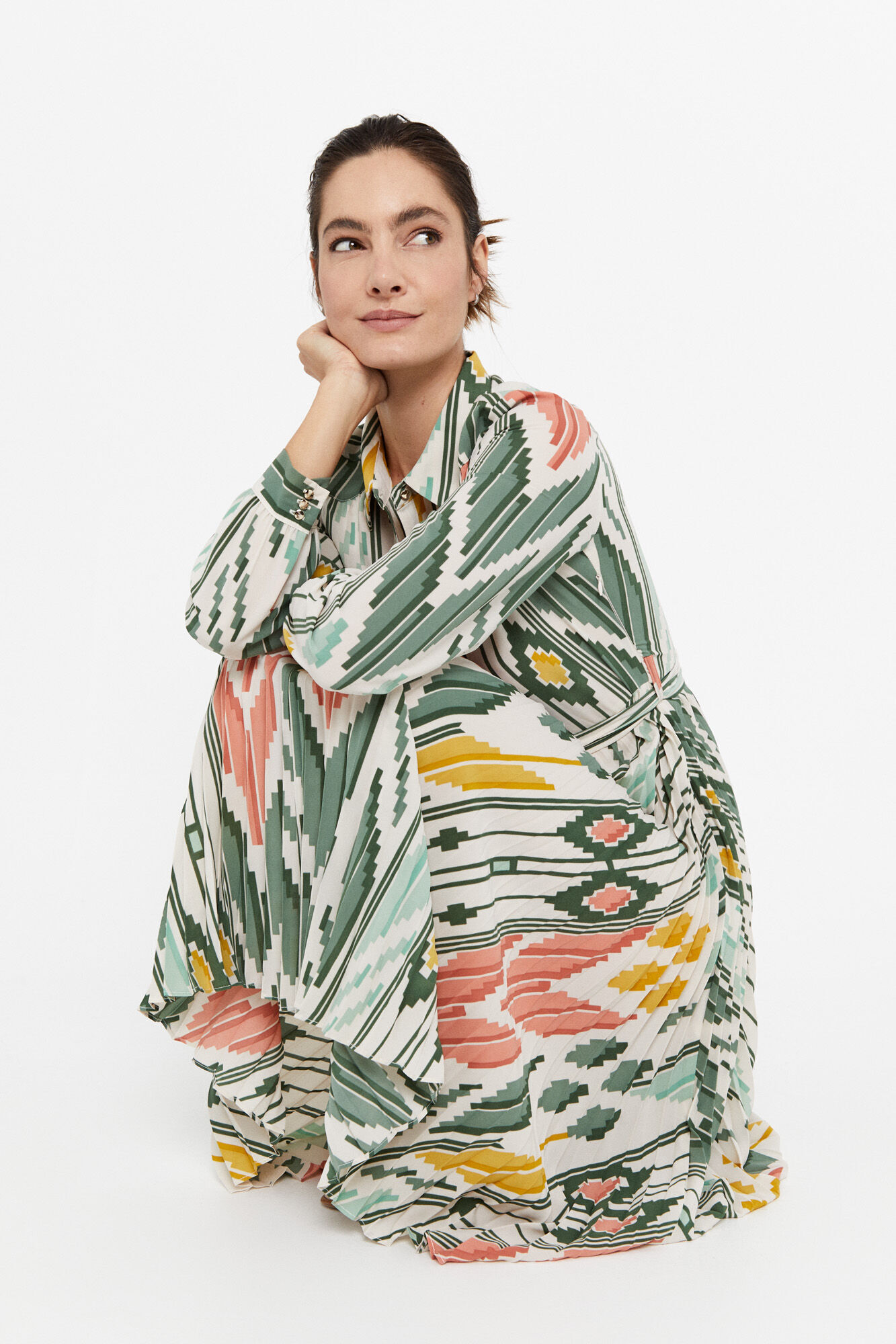 Vestido midi estilo camisa - Estampa verde