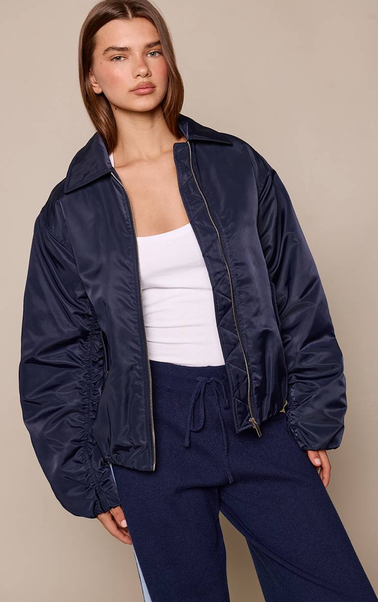Bleu Marine Veste Bomber Oversize À Manches Cocon