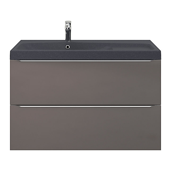 Meuble sous vasque à suspendre GoodHome Imandra gris 100 cm + Plan vasque noir GoodHome Mila 100 cm