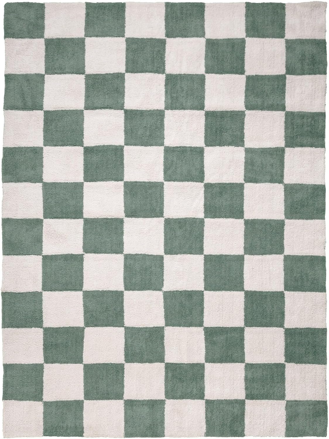 FRAAI | Home & Living Teppich Kariert - Blox Grün Weiß - Baumwolle, Polyester - Hochflor - Blöcke, Kariert - Waschbar in Waschmaschine - Modern - Wohnzimmer, Schlafzimmer, Büro - Carpet