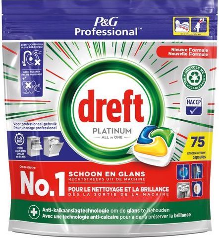 Dreft Vaatwastabs - All In One Platinum Citroen 75 Stuks