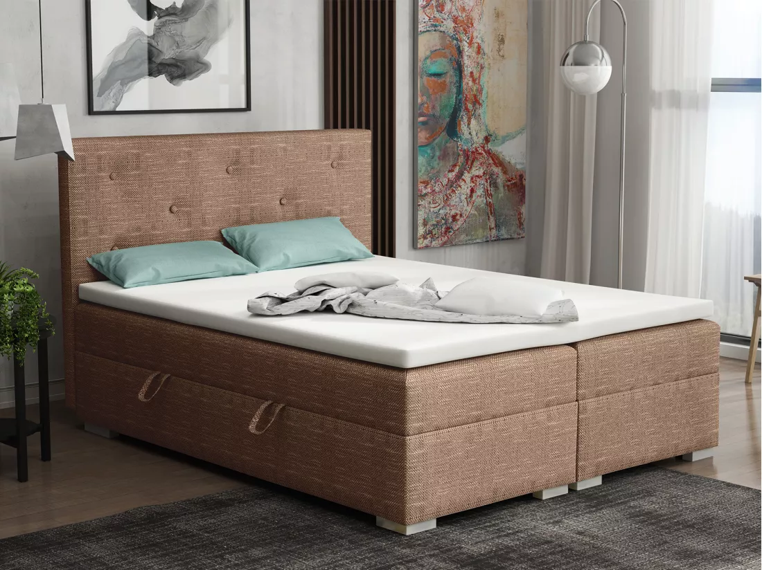 Lit Boxspring avec tiroirs de lit, Coffre de lit Topper Atlanta 200x200 cm, Berlin 03 (Cappuccino mélangé)
