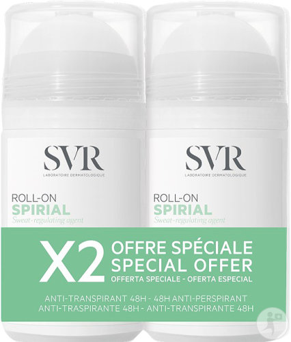SVR Spirial Déodorant Anti-Transpirant 48h Sans Alcool Peaux Sensibles Roll-On Promo 2x50ml
