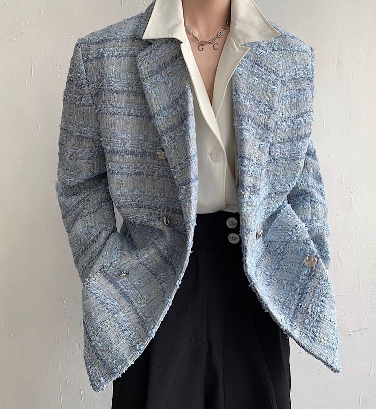Omozando - Tweed dubbelrijs blazer