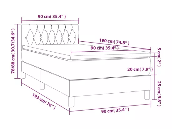 Sommier tapissier avec matelas et LED Crème 90x190 cm Tissu