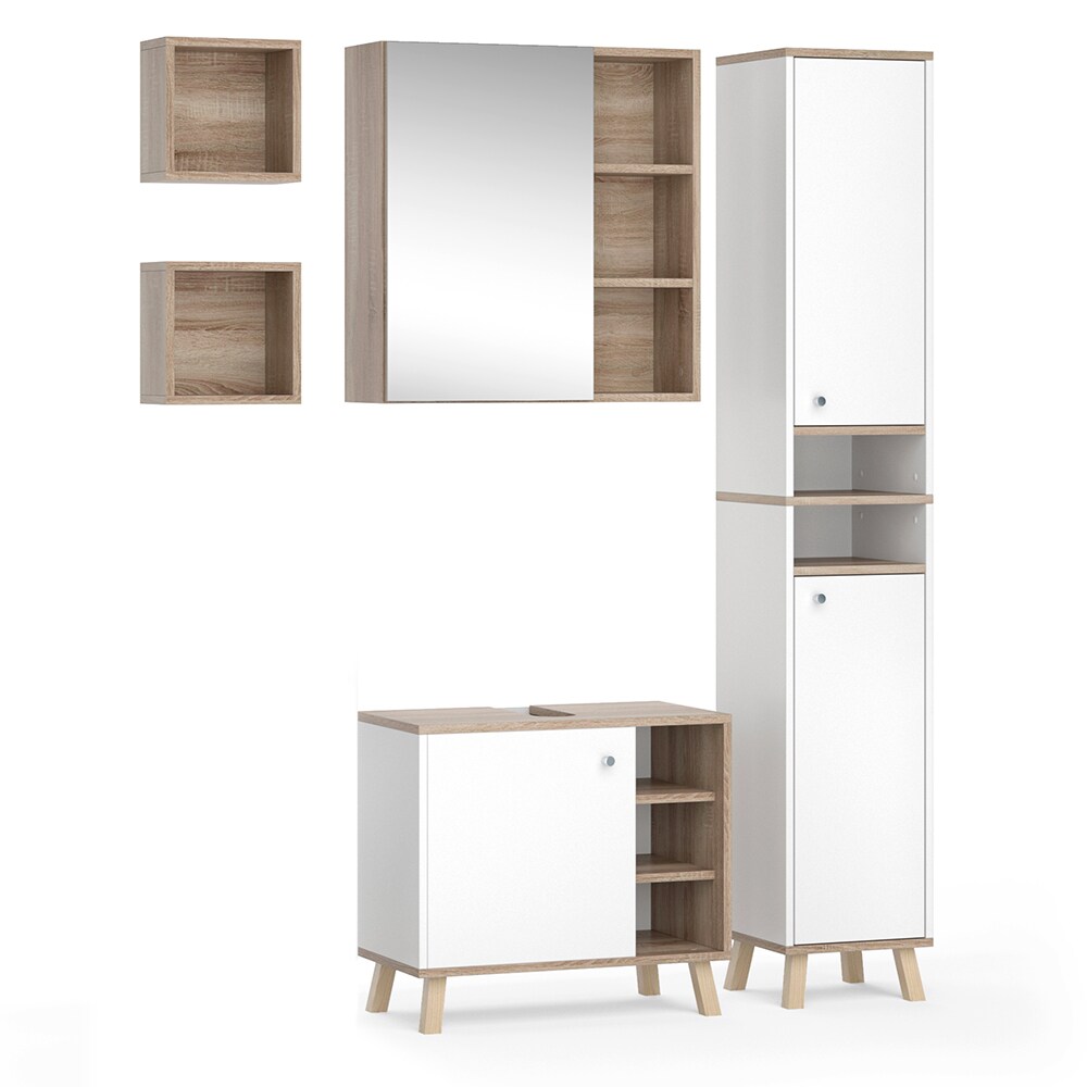Vicco Badmöbelset Hochschrank Waschtischunterschrank Spiegelschrank Senyo S/W