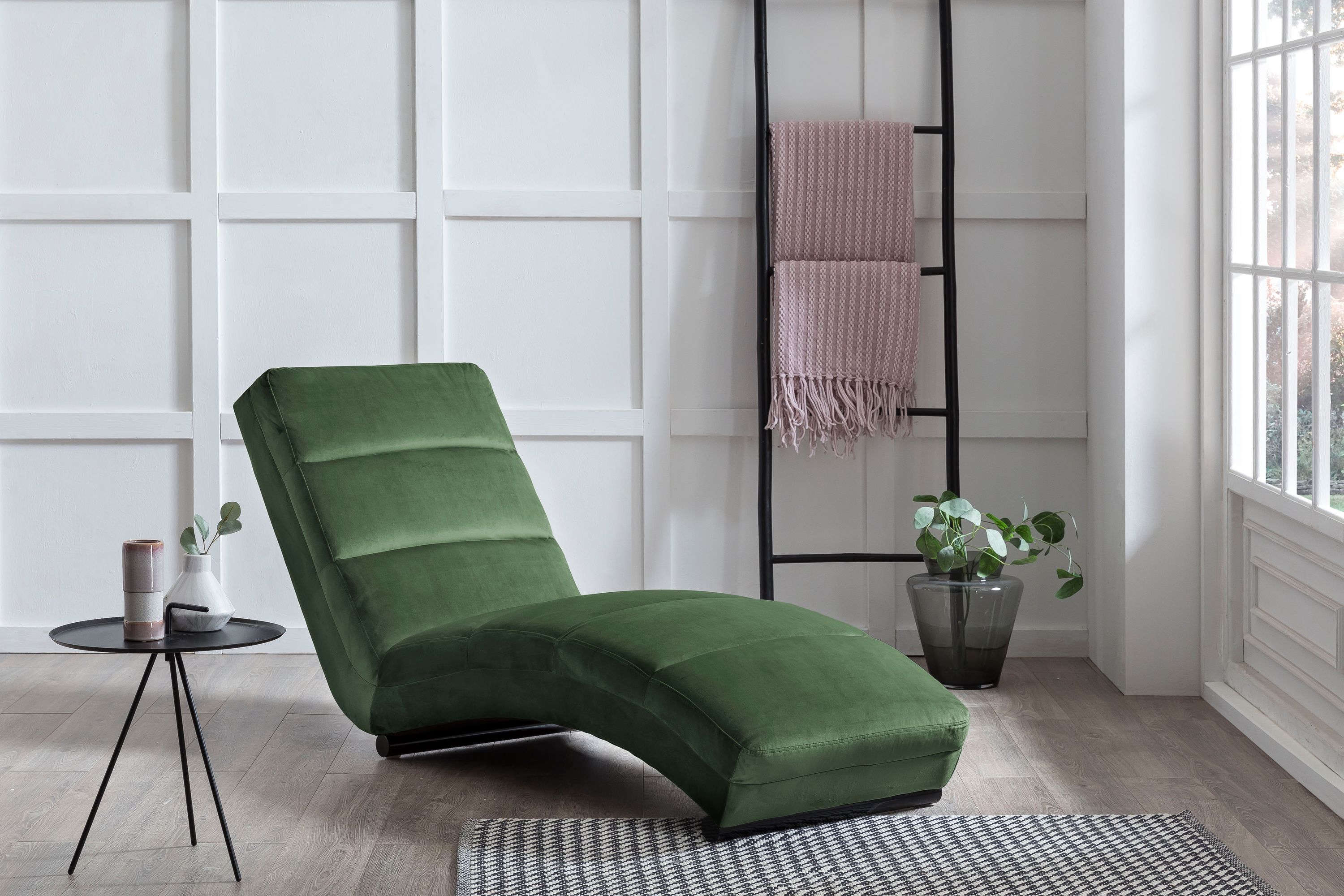 Chaiselongue waldgrün Samt Recamiere Couch Sofa Lounge Sessel Ottomane